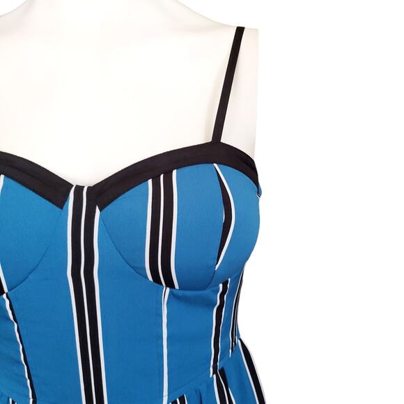BAND OF GYPSIES Moissanite striped corset wide leg jumpsuit blue black Size XS - Picture 4 of 7